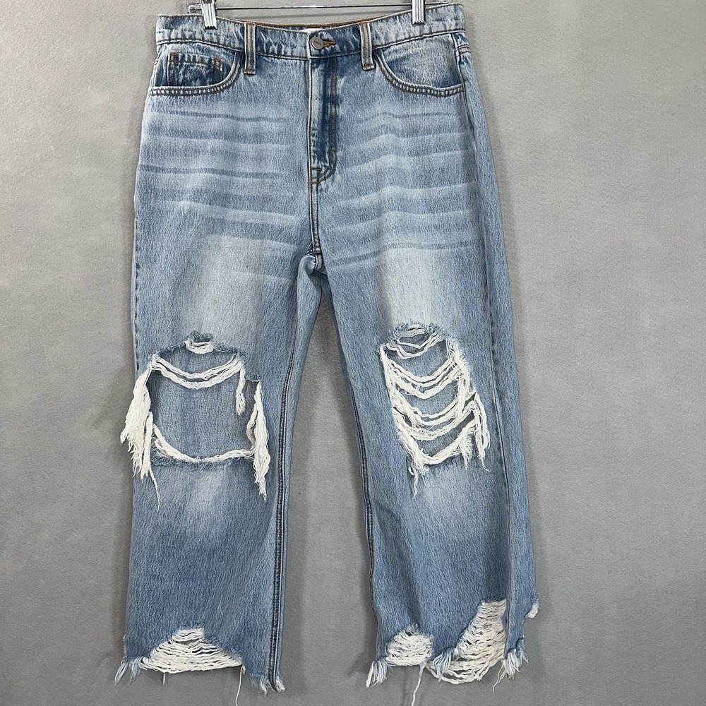 Ceros Wide Leg Jeans Distressed Ripped Women 30 (fit 30x25) Crop Thrashed Grunge